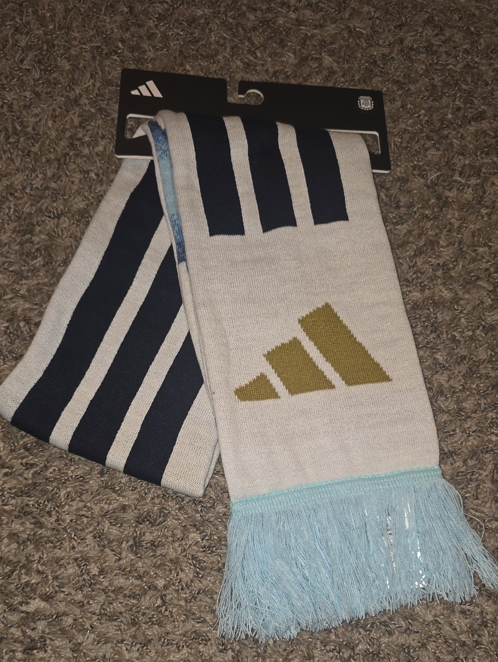 adidas Argentina AFA Light Blue, Navy & Gold Striped Knit Scarf Futbol Team New